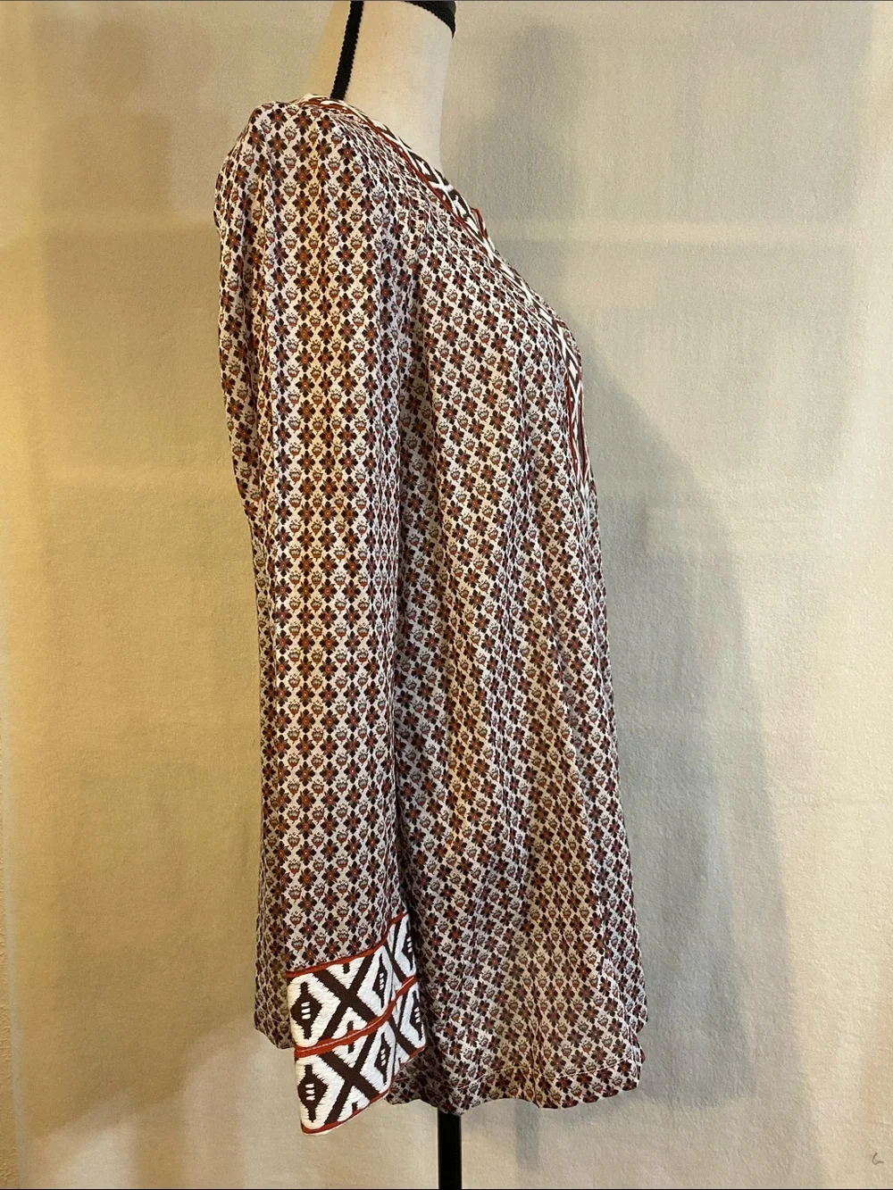 Tory Burch brown floral embroidered trim print cotton tunic
